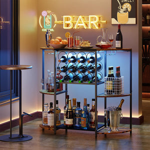 3-Tier Wine Bar Cabinet with LED Lights