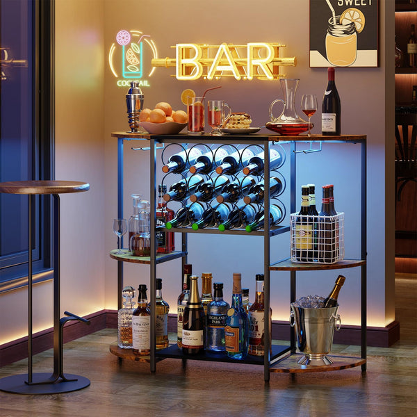 3-Tier Wine Bar Cabinet with LED Lights