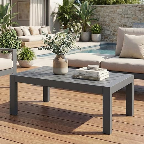 Aluminum Outdoor Patio Coffee Table – All-Weather Rectangle Metal Table