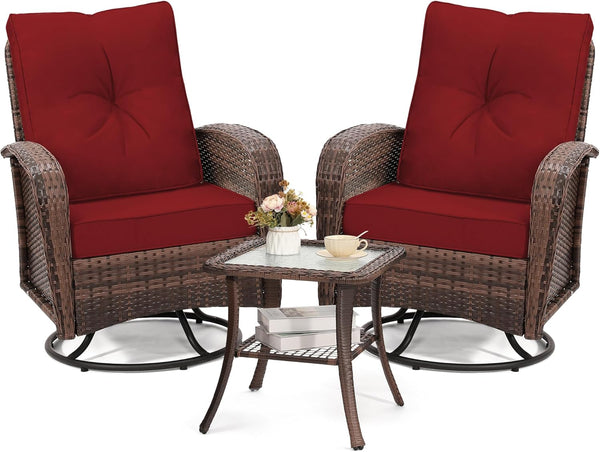 Outdoor Swivel Wicker Glider Patio Chair & Table Set with Cushions