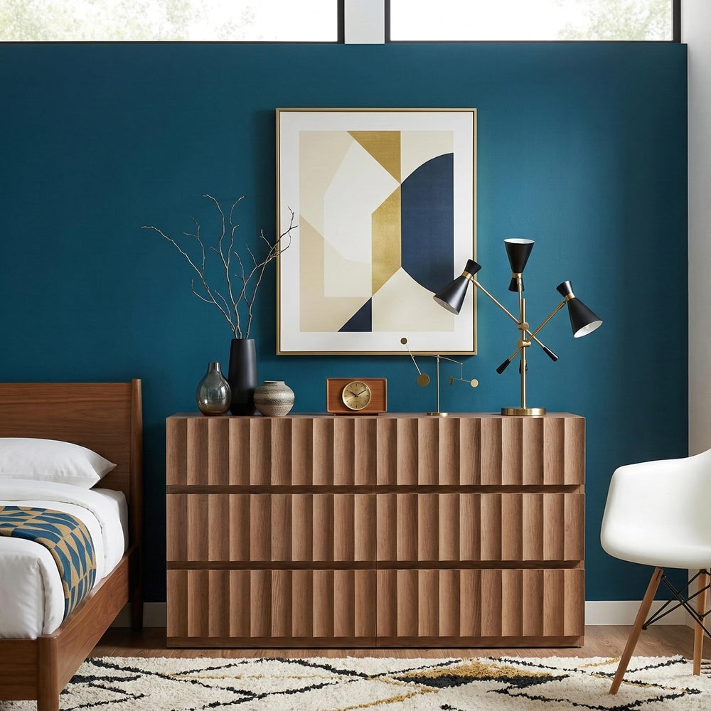 9-Drawer Wide Dresser with Fluted Design