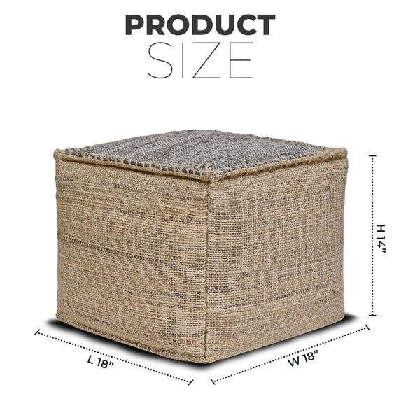 Handmade Jute Cotton Pouf Ottoman 18x18x14