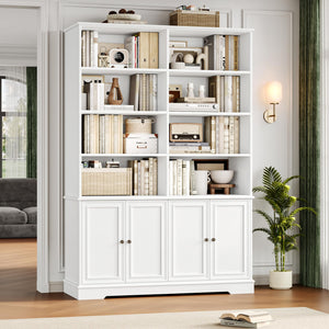 73" Tall Bookshelf with Doors – 6-Tier Double Wide Storage Bookcase