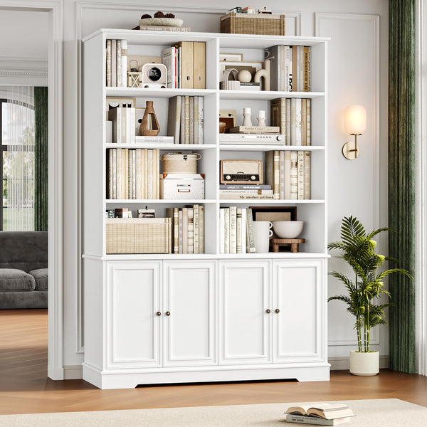 73" Tall Bookshelf with Doors – 6-Tier Double Wide Storage Bookcase