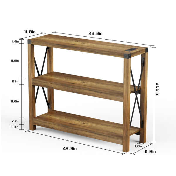 Entryway Console Table with Outlets, USB Ports & 3-Tier Open Shelves