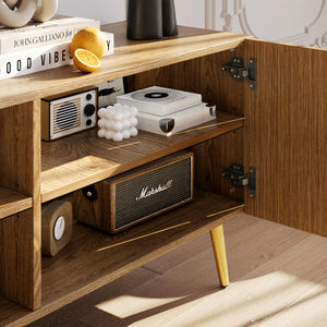 86-Inch TV Stand with Fluted Doors & Adjustable Shelves