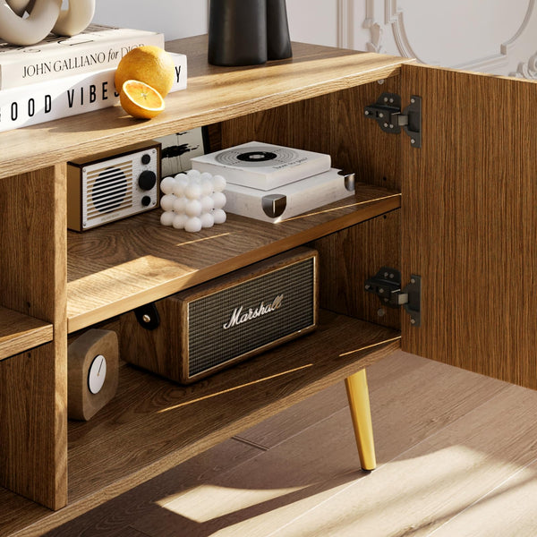 86-Inch TV Stand with Fluted Doors & Adjustable Shelves