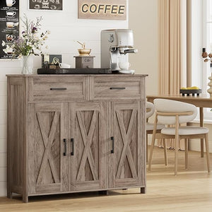 Sideboard Buffet Cabinet with Drawers, Doors & Adjustable Shelves
