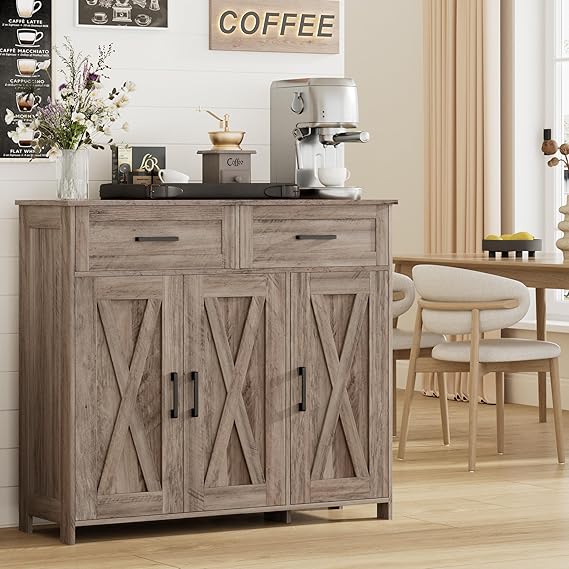 Sideboard Buffet Cabinet with Drawers, Doors & Adjustable Shelves