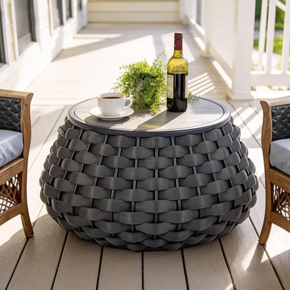 30.5" Round Outdoor Patio Side Table with Removable Lid