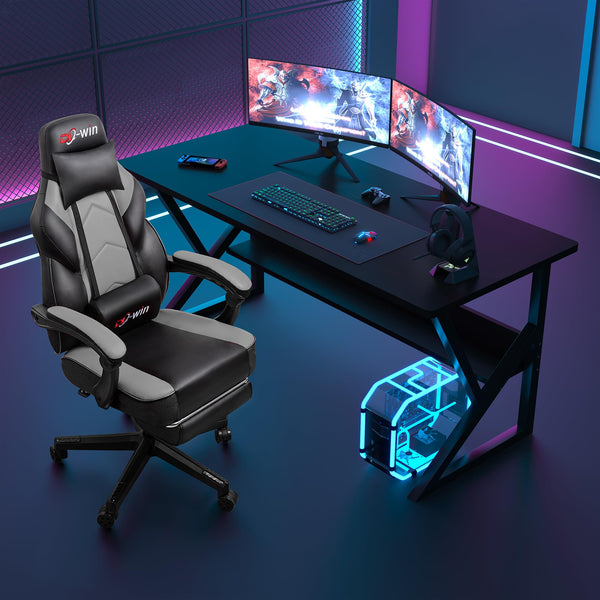 Big & Tall Gaming Chair with Footrest, Massage Lumbar Support & 360° Swivel