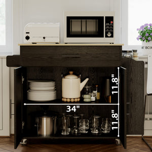 Rolling Kitchen Island with Drop Leaf, Storage Cabinet & Charging Station