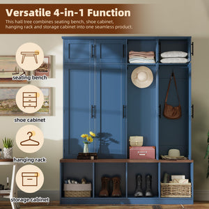 4-in-1 Entryway Hall Tree with Bench & Storage Cabinet