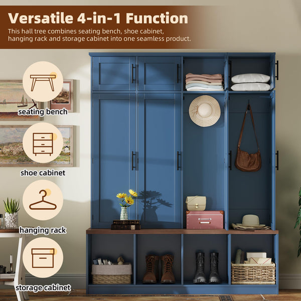 4-in-1 Entryway Hall Tree with Bench & Storage Cabinet