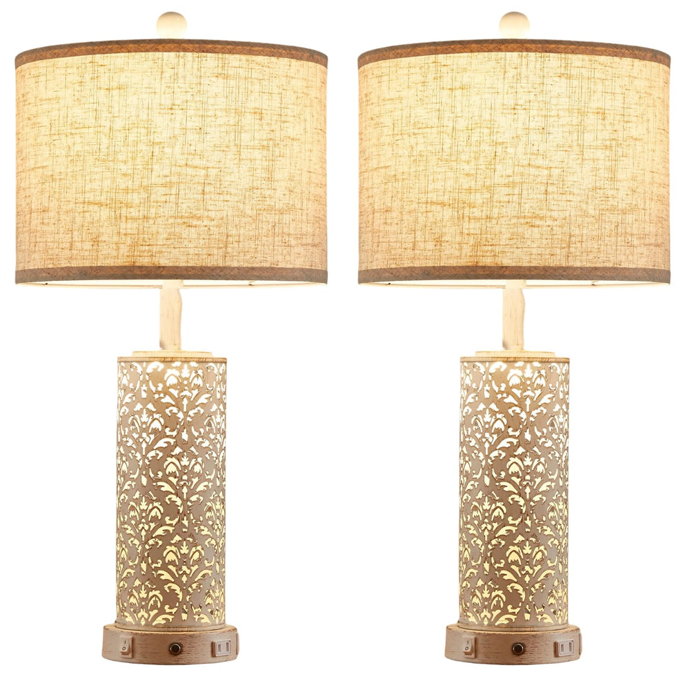 Farmhouse Touch Table Lamp with Nightlight, USB Ports & AC Outlet