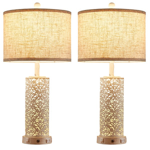 Farmhouse Touch Table Lamp with Nightlight, USB Ports & AC Outlet