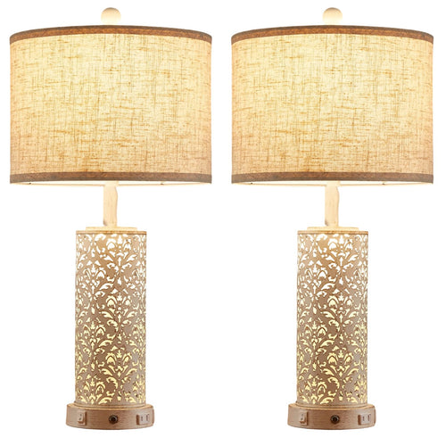 Farmhouse Touch Table Lamp with Nightlight, USB Ports & AC Outlet
