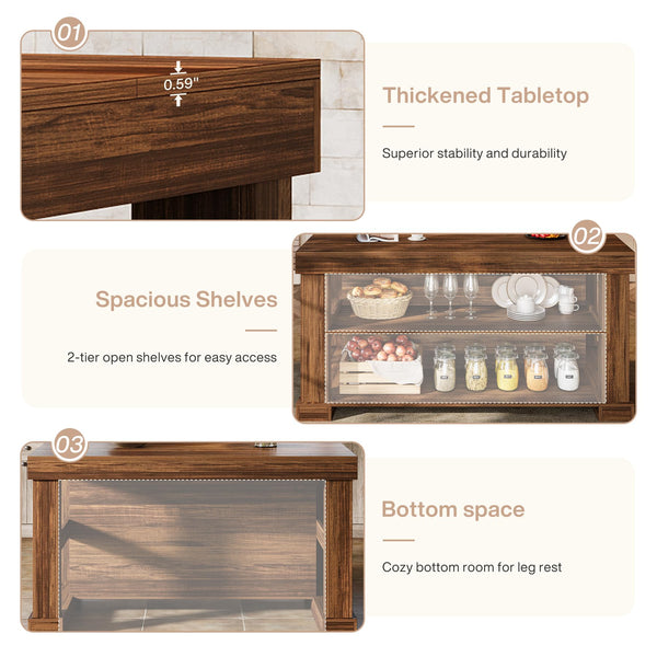Kitchen Island with Seating and 3-Tier Storage Shelves
