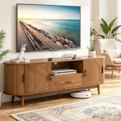 Fluted TV Stand with Drawers & Sliding Doors