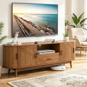 Fluted TV Stand with Drawers & Sliding Doors, Fits TVs up to 80"