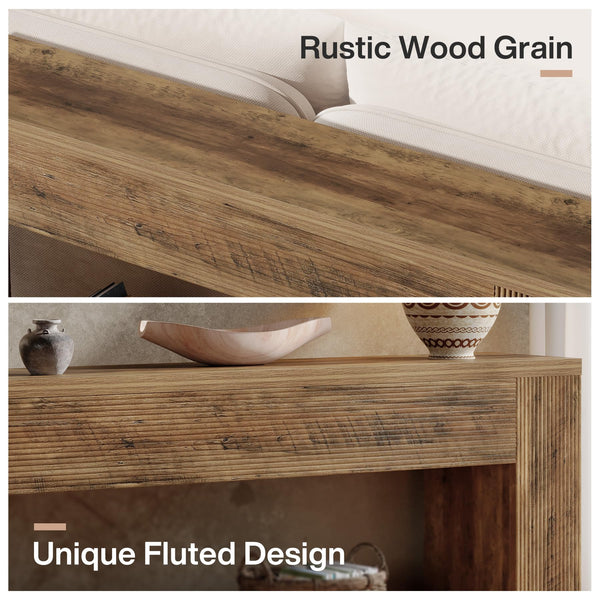70.9" Farmhouse Fluted Console Table with 2-Tier Storage