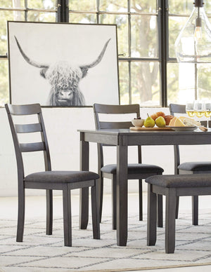 6-Piece Dining Table Set with Bench and Ladderback Chairs