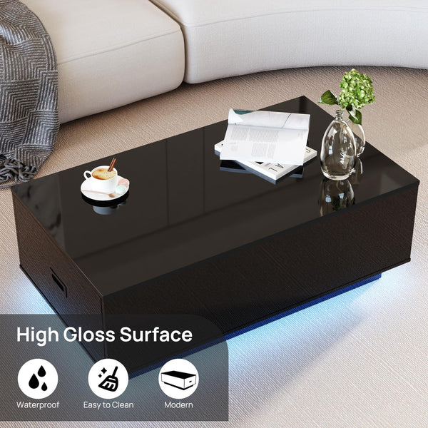 41" LED Coffee Table with 2 Drawers – High Gloss Black