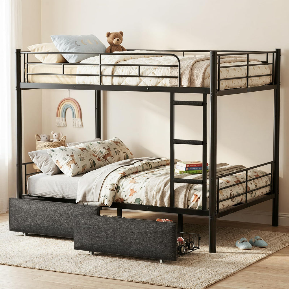 Full Over Full Bunk Bed with Storage Drawers – Separable Heavy Duty Metal Frame
