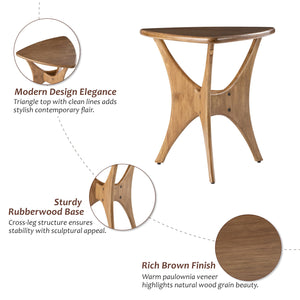Triangle Wood End Table with Cross-Leg Base – Brown