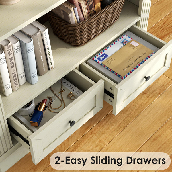 71" Arched Bookcase with Drawers & Adjustable Shelves