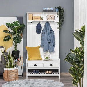 Hall Tree Entryway Bench with Coat Rack, Shoe Rack, Storage Drawers & Padded Seat
