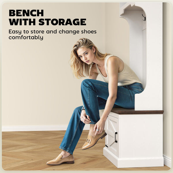 3-in-1 Hall Tree with Shoe Storage, Coat Rack & Entryway Bench