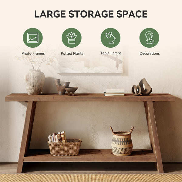 Solid Wood Console Table with 2-Tier Storage