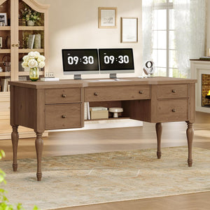 63-Inch Executive Desk with Drawers, Keyboard Tray & Storage Cabinets
