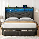 King Bed Frame with Storage Drawers & LED Headboard