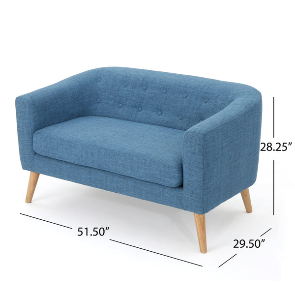 Mid-Century Modern Loveseat – Muted Blue Fabric