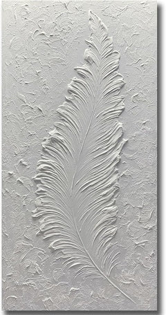 Hand-Painted Black & White Abstract Feather Oil Painting on Canvas – Framed & Ready to Hang