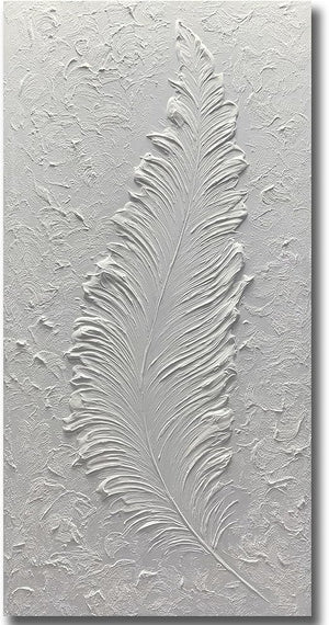 Hand-Painted Black & White Abstract Feather Oil Painting on Canvas – Framed & Ready to Hang