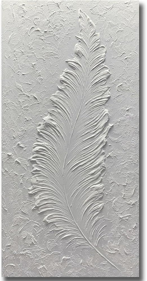 Hand-Painted Black & White Abstract Feather Oil Painting on Canvas – Framed & Ready to Hang
