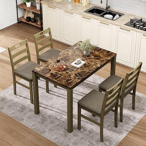 5-Piece Farmhouse Dining Table Set with 4 Chairs — Solid Wood, 45"L
