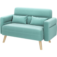 46" Modern Fabric Loveseat Sofa with Lumbar Pillows & Solid Wood Legs