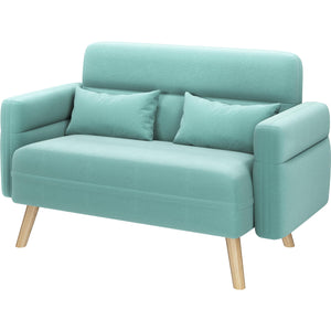 46" Modern Fabric Loveseat Sofa with Lumbar Pillows & Solid Wood Legs