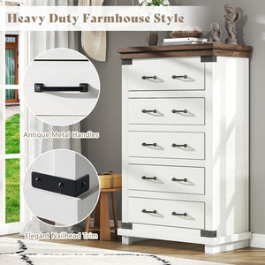 Farmhouse Bedroom Set – 5 Drawer Dresser & Platform Bed Frame