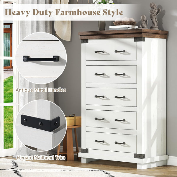 Farmhouse Bedroom Set – 5 Drawer Dresser & Platform Bed Frame
