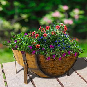 Metal Half Barrel Planters (2 Pack) with Legs – Rustic Outdoor Garden Planter