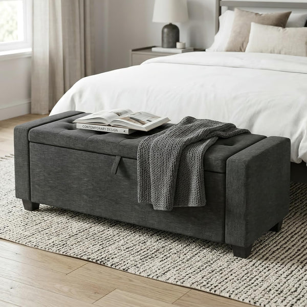 Storage Ottoman Bench with Lid – 47" Upholstered Entryway Bench