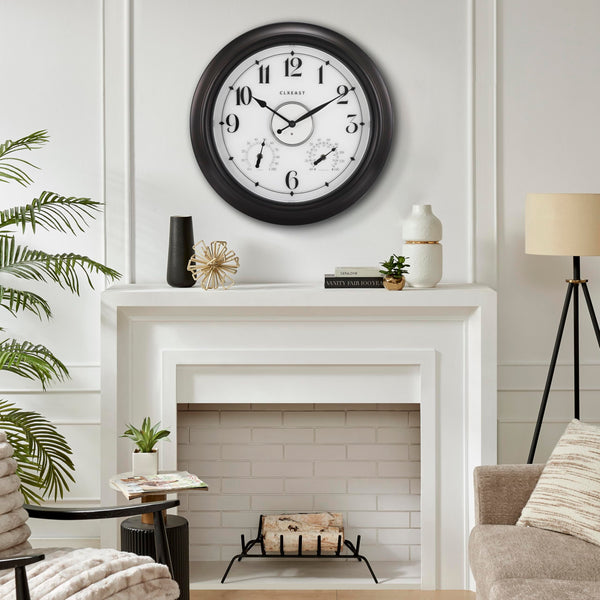 18-Inch Illuminated Outdoor Wall Clock with Thermometer & Hygrometer