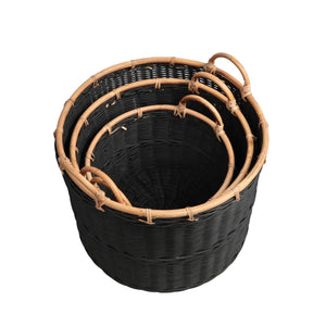 Handwoven Rattan Nesting Storage Baskets with Handles — Set of 3