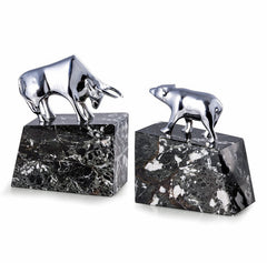 Bull & Bear Bookends – Chrome & Marble