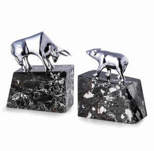 Bull & Bear Bookends – Chrome & Marble
